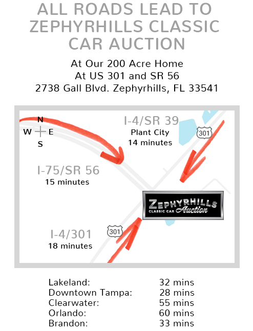 Map showing location of Zephyrhills Classic Car Auction